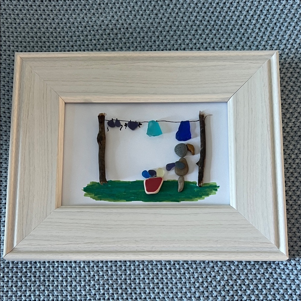 Laundry Room Pebble Art with Clothesline Design